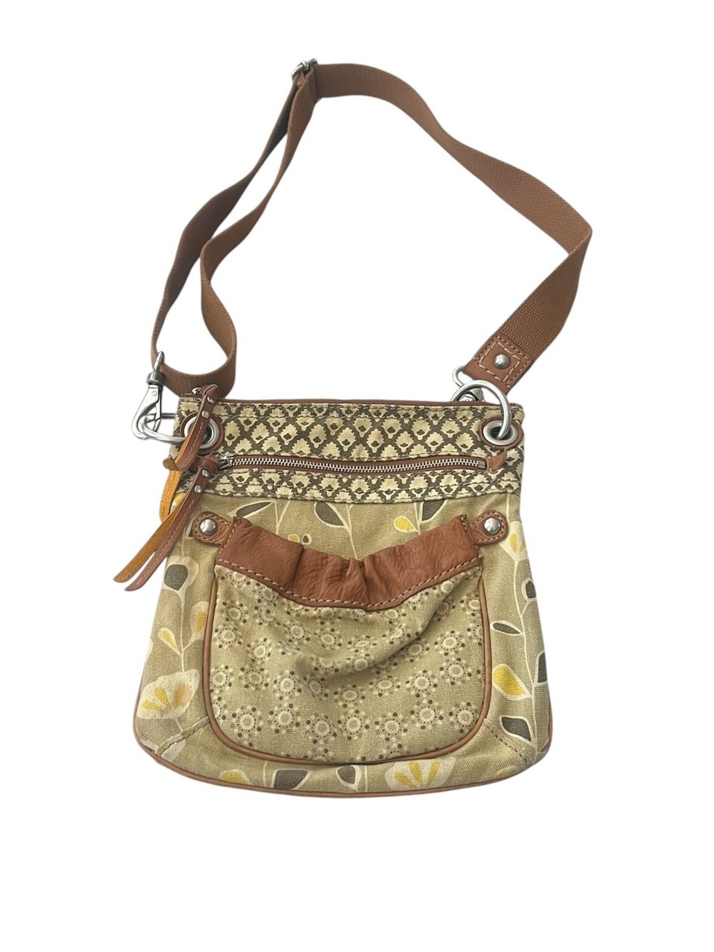 Vtg Fossil Key-Per Canvas Crossbody Bag